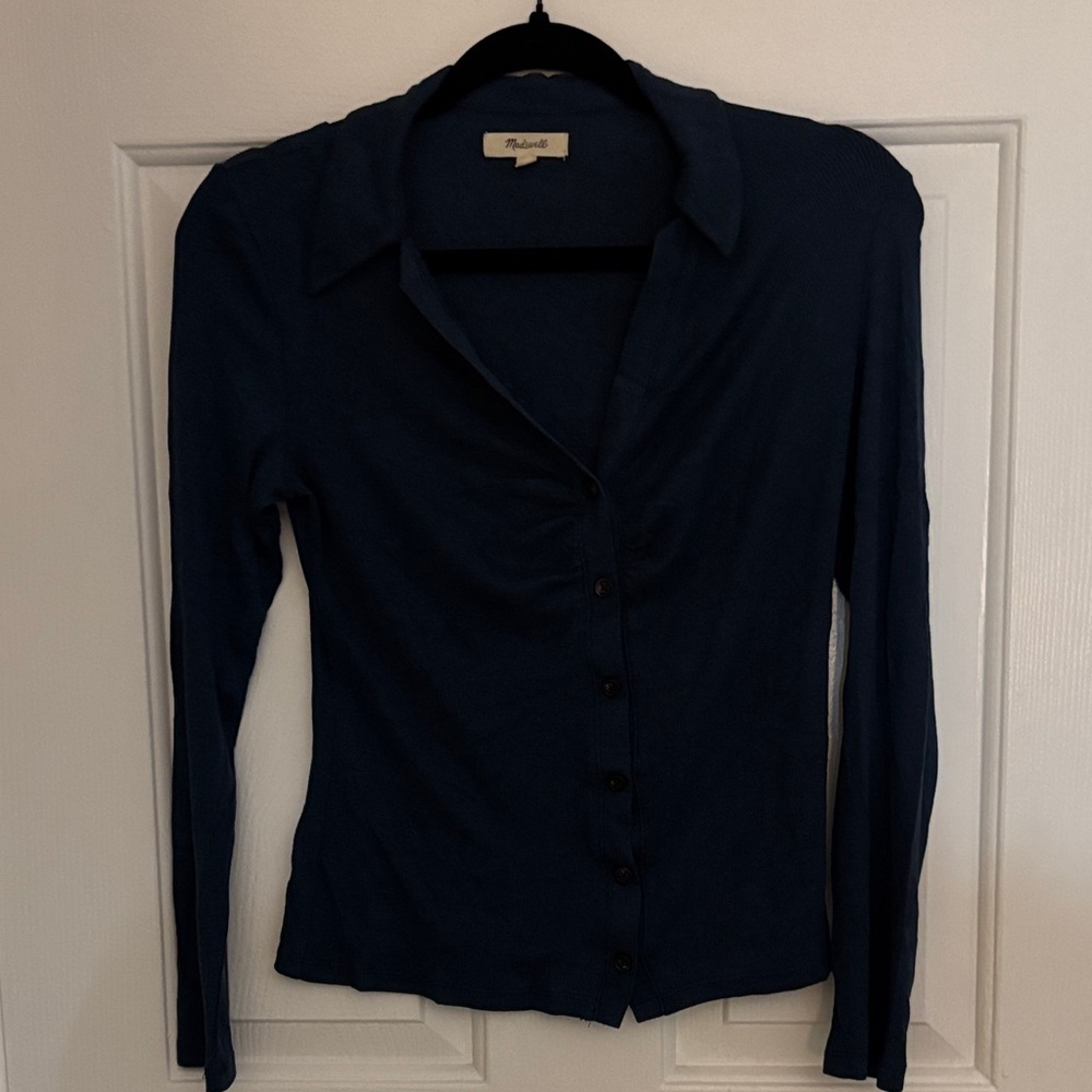 Madewell Navy Button-Front Collared Shirt